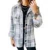 Automne nouveau manteau à carreaux tempérament européen américain femmes vestes col polo bouton ample à manches longues veste cardigan vêtements d'extérieur