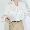 Blusas de mujer 92% Blusa de seda Mujer Camisa de cuello de cinta suelta sólida 19 MM Bolsillo de un solo pecho Elegante Casual Top Moda