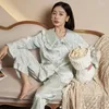 Damen-Nachtwäsche Jxgarb 2023 Frühlings-Herbst-Satin-Pyjama-Sets für Frauen Royal Like Silk Femme Pijamas Big Collar Floral Damen PJS
