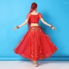 Bühnenkleidung, Halloween-Kleidung, Bauchtanz-Kostüm, Sari, Bollywood-Set, Damen-Outfit, Festival, Leistung, Chiffon