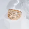 Elegante Hohle Textur Glänzend 585 Gold Farbe Breite Ringe Für Frauen Vintage Ethnische Braut Schmuck Mode Einfache Ring Zubehör