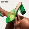 Sandaler Eilyeken Green PVC Transparent Jelly Women's Slide Street Style Open Toe Crystal Tjock High Heel Party Slide 230713