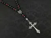 Red Black Gothic Rosary Necklace Long Gothic Cross Necklace Beaded Romantic Goth Necklace L230704