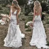 Vestido de novia Vintage sirena espagueti 2021 cuello en V sin espalda apliques de encaje flores 3D vestido de novia de campo de talla grande hecho a medida239e