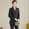 Women's Two Piece Pants Office Ladies Formal Business Work Wear Pant Suit Autumn Winter Women Black Navy Blue Dark Green 2 Set Blazer And