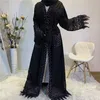 Roupas étnicas 2021 Nida Alta Qualidade Bonita Renda Abaya Luxo Pérolas Brancas Diamante Aberto Dubai Emirados Árabes Unidos Modesto Abaya Preto Com Pocke291n