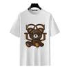 Heren T-shirt met korte mouwen Cartoon Kleine Beer Patch Borduurwerk Unisex Dubbelstrengs Katoen Losse Schouder Drop T-shirt Heren Halve mouw