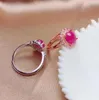 Cluster Rings O presente para sua namorada Anel de rubi Pedra preciosa Noivado de casamento Mulheres Jóias finas Atacado