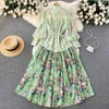 Casual Dresses Summer Fashion Chiffon Dress Women's Autumn Long Lantern Sleeve Flower Print Belt Loose Bohemian Vacation Vestidos Maxi