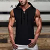 Débardeurs pour hommes gilet de sport sweat à capuche d'entraînement doux coupe 3D absorbant la sueur mode sans manches à capuche