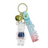 Fashion blogger designer jewelry Creative Oil Floating Violent Bear Sand Bottle Keychain Pendant mobile phone Keychains Lanyards KeyRings wholesale YS45