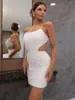 Robes décontractées été Sexy femmes brillant paillettes une pièce jupe mode blanc dos nu taille haute féminité robe courte sangle porter