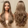 Nouveau Perruques Synthétiques Easihair Long Ondulé Lace Front Perruque Synthétique Ombre Brun Blond Cheveux Naturels pour Femmes Cosplay Frontal Haute Densité 230227