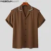 Camisas casuales para hombres Estilo simple informal Top INCERUN Nuevo escote para hombres Camisa empalmada Camisa de manga corta a juego completa sólida para hombres guapos S-5XL Z230713