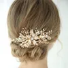 Pinces à cheveux faites à la main femmes peigne couleur or Floral bijoux de mariée casque strass accessoires de mariage