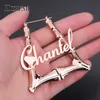 Hoop Huggie DOREMI 70 MM Triangle Boucles D'oreilles En Bambou Cerceau Personnalisé Bambou Nom Boucles D'oreilles Lettre De Mode Grand Nom Personnalisé Boucles D'oreilles femmes Cadeau 230712