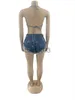 Damen Zweiteilige Hosen Adogirl Jeans Zweiteiliges Set 2022 Sommer Frauen Bikini Anzug Schnür-BH Top Quaste Micro Mini Shorts Mode Nachtclubwear Outfit J230713