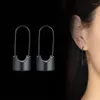 Pendientes de aro Moda Mujer Círculo Negro Oro Color Plata Acero inoxidable Cerradura en forma de corazón Joyería