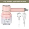 Fruit Vegetable Tools USB 2 In 1 Wireless Electric Garlic Chopper Masher Whisk Egg Beater 3-Speed Control with 2 Mixing Rods Kitchen Handheld Frother 230712