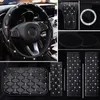 Steering Wheel Covers 9 Pcs Bling Car Accessories Set For Women Diamond Cover Rhinestone Center Console Pad Seat Safety Belt