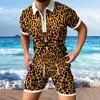 Męskie dresy męskie garnitur sportowy Leopard Print Tracksuit krótkie koszulki z suwakiem