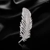 Brooches Full Crystal Feather For Women Silver Color Pins Fashion Dress Coat Clothes Accessories Cute Jewelry