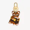 Dessin animé luxe animal porte-clés marron vieille fleur métal PU cuir tigre porte-clés mode unisexe haute qualité sac décoration Pendan282j