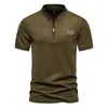 Polo Masculino Camisa Polo Masculina T-shirt Uniforme de Combate Estilo de Combate Regular Polo Manga Curta Cor Sólida Design com Zíper Top Tee 230712