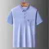 رجال Polos Middle-age Summer Tops قصيرة الأكمام القصيرة البولو على نحو سلس خطوط عرضية 95 ٪ بوليستر الذكور جيب ملابس الأزياء 00518905 230713