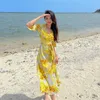 Sanya Beach Resort Wear One Piece Strap Boss Yellow War Robe Dress Skirt 2023 New5msb