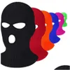 Beanie/Skull Caps Three-Hole Clava Knit Hat Army Tactical Cs Winter Ski Riding Mask Beanie Prom Party Masks Warm 16 Colors Drop Deli Dhfzf