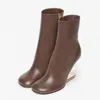 Brown Nappa кожаные на высоких каблуках лодыжка лодыжка Acle Chelsea Boots Pult-On Leather Oscoles