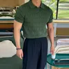 Men's Polos Casual Jacquard Knit Shirt Men Fashion Solid Elastic Knitted Slim Tops Summer Vintage Short Sleeve Polo Tee Mens Streetwear 230712