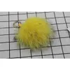 18CM Big Fluffy Bugs Keychains With Feather Real Fox Fur Ball Key Chain Bag Charm Monster Pompom Yellow190x