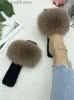 Slippers Fur Slippers Women House Flats Slides Summer 2023 Female Fashion Real Fur Flip Flops Luxury Fluffy Slippers Women Sandals Shoes T230713