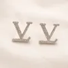 Simple Fashion Designer Letter Earrings Stud for Woman Crystal Shinning Jewelry Christmas Gift Wedding Accessories High Quality