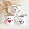 Mugs French Flower Printed Enamel Mugs Creative Coffee Mug Milk Wine Beer Drink Juice Cup School Home Handle Drinkware Teacher Gifts R230713