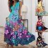 Casual Dresses for Women 2023 Summer Vintage Print dragkedja Hem Löst lång sportig klänning