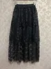 Nuevo Autorretrato Lazo de encaje negro Camisa de manga larga de encaje Top Negro Lentejuelas de malla en capas Medio vestido Conjunto de vestido largo