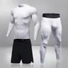 Tute da uomo 3 pezzi / set Tuta sportiva da uomo Set da corsa Jogging Pallacanestro Intimo Collant Abbigliamento sportivo Palestra Fitness Tuta Abbigliamento da allenamento