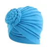 Ropa étnica mujer turbante Spandex nudo superior flor decoración diadema musulmana señoras cubierta de pelo Beanie Head Wear Color sólido India sombrero