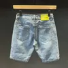 Jeans för män i koreansk stil sommar, lyxiga jeansbyxor med distressed ljusblå tvätt Slim Fit Casual Shorts 230712