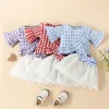 Set di abbigliamento 2PCS Toddler Neonate Abiti estivi Manica corta Stampa scozzese Top con volant Gonna casual Set di vestiti per neonati