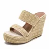 Chinelos Fashion Open Toe Platform Straw Rope Weaving Bottom Thick Wedges Sandálias Sapatos de Salto Alto 230713