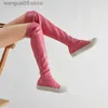 Buty mody stretch buty kobiety płaska platforma patchwork jesień buty zimowe na uda wysokie buty elastyczne długie botki 2021 Casual T230713