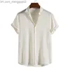Мужские повседневные рубашки 2023 летние новая бежевая белая рубашка мужская модная тенденция с твердым цветом рубашка мужская рубашка с коротким рукавом S-XXL Z230713