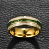 Trouwringen BONLAVIE 8mm Elektrisch Goud Kleur Ingelegd Meteoriet Groen Grind Tungsten Stalen Ring Mode Trouwringen voor Mannen Gift 230713