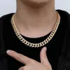 13mm Striped Cuban Chain Women Men's Necklace Yellow Golden Full Artificial Diamond Hip Hop Rock Style Clavicle Necklace 60cm Long