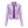 Femmes en cuir filles mignon violet veste surdimensionnée femmes court haut court printemps automne coupe ajustée fermeture éclair Faux manteaux vêtements d'extérieur Xxxl