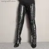 Boots SEXY Women Thigh High Boots Wide Calf Heeled Crotch Boots Lace Up Stiletto Heels Over Knee Botines Mujer Big Size 4-14 T230713